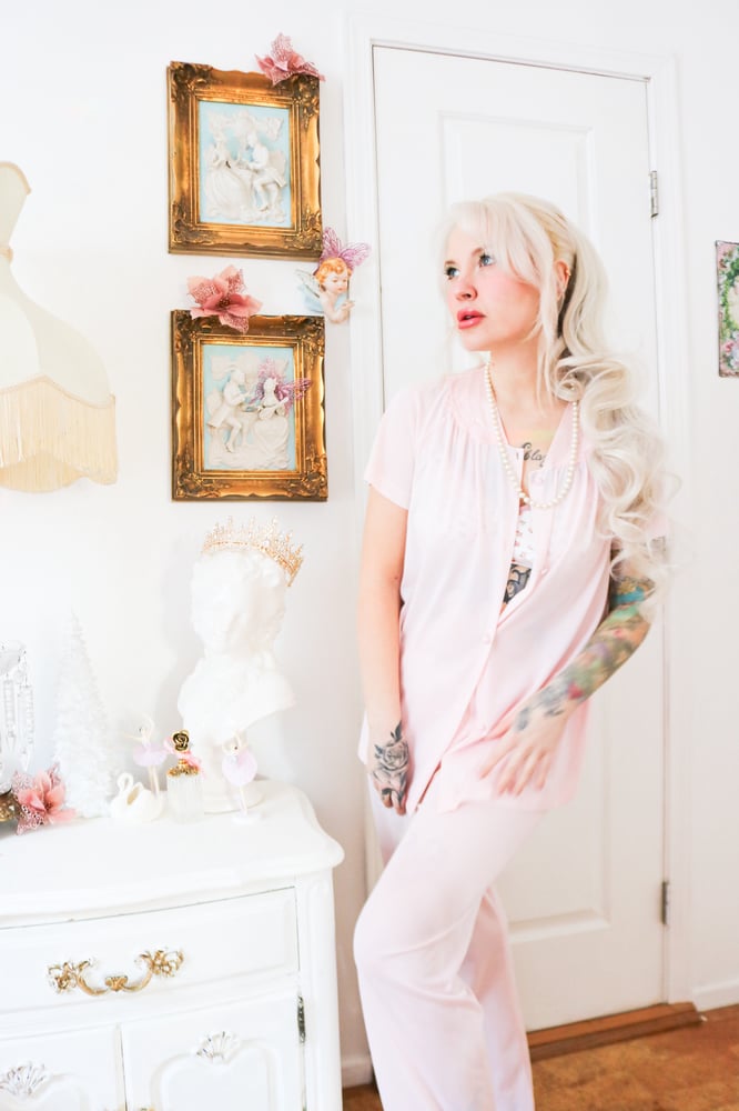 Image of Vintage 1970s Vanity Fair Pastel Pink Two Piece PJ Set (Small)