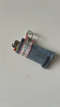 Image 1 of Denim and flowers keychain/chapstick holder 