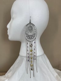 Image 2 of Long fringe silver tone earrings 