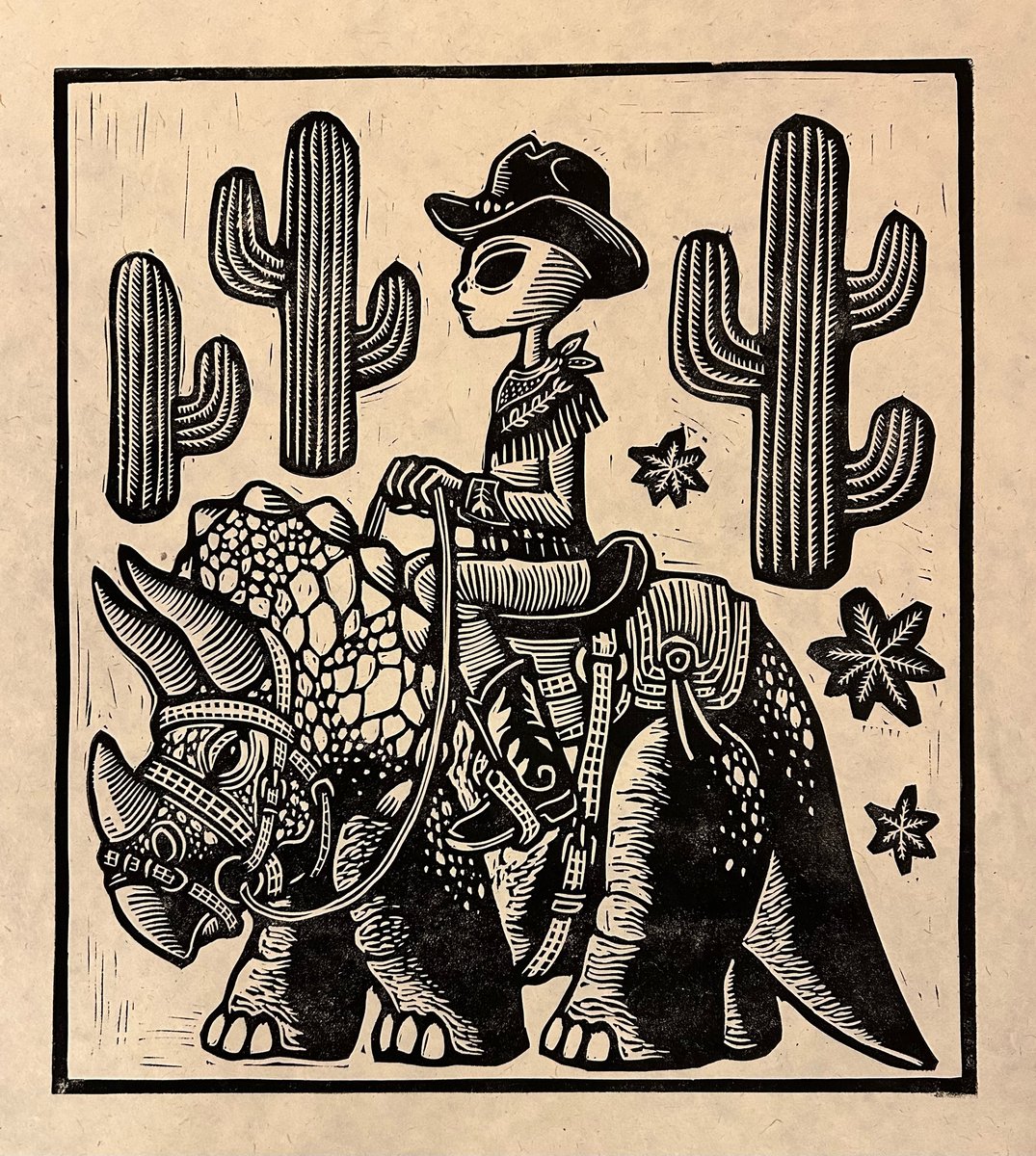 Alien Cowboy Block Print | Brian Reedy