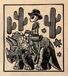 Alien Cowboy Block Print