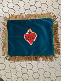 Image 10 of Sacred heart patch teal velvet rectangle cushion 