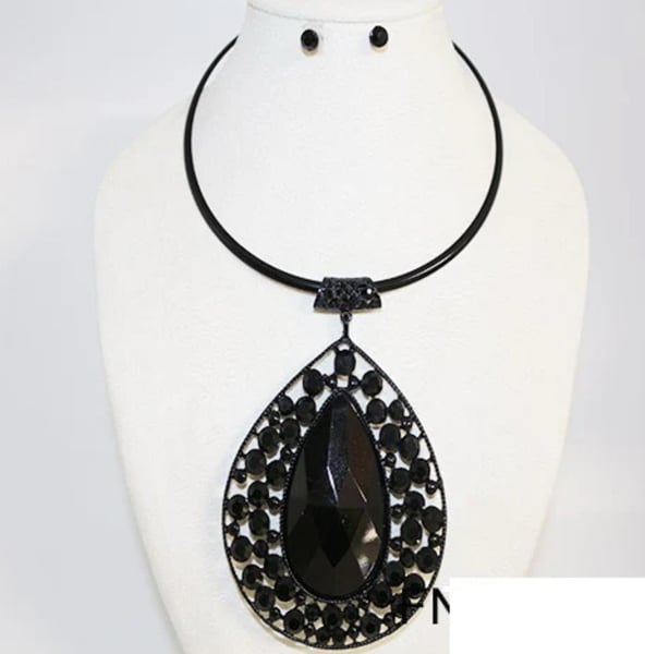 Image of BLACK CHOKER LARGE BLACK TEARDROP PENDANT