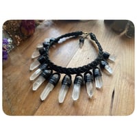 Image 3 of SALE - The Empress Necklace - Chunky Clear Quartz Crystals and Black Kodiak Leather