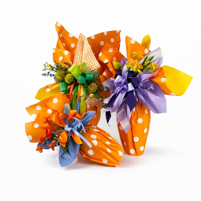 Uovo di Pasqua Artigianale di Cioccolato Fondente o al Latte - Arancione a pois bianchi