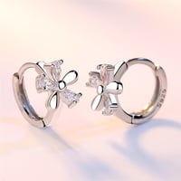 Image 5 of Cute CZ Flower Earrings Fine 925 Sterling Silver with AAA Cubic Zircon Stone Inlay Paved Hoop Loop J