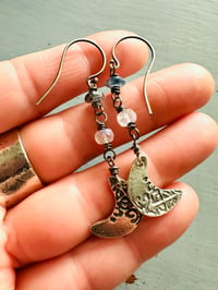 Image 3 of kyanite moonstone crescent moon dangle earrings