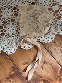 Image 4 of Antique Beige Lace Newborn Bonnet