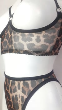 Image 4 of The SUBMIT open cup bra & high cut SABBATH lingerie set in leopard mesh.