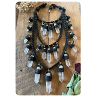 Image 4 of The Venus Necklace XL - Clear Quartz Crystals and Black Leather 