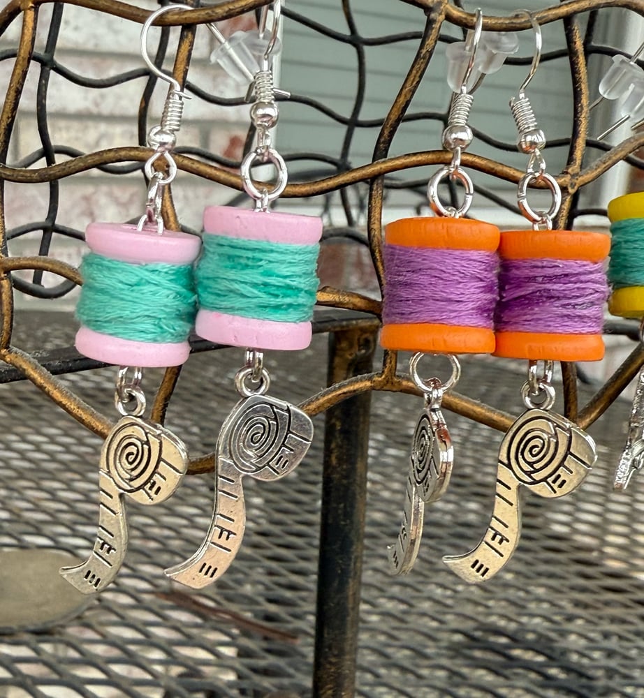 Image of Mini Thread Spool Tape Measure Earrings