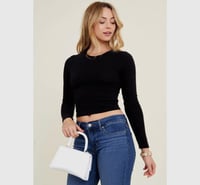 Image 3 of Crew Neck Long Sleeve Cotton Cropped Top black 