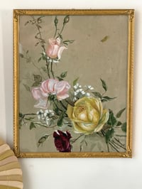 Image 2 of Ancienne gouache aux roses, cadre doré