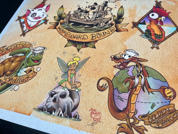 Image of Disney Inspired Traditional Tattoo Flash Sheet: D05 11x14