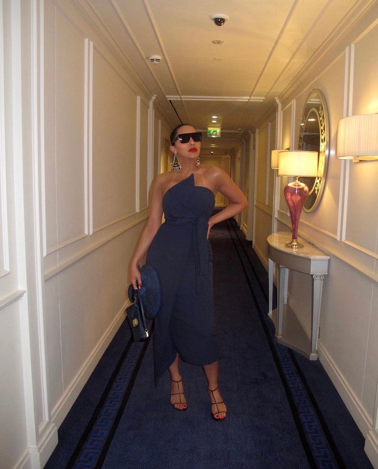 Image of RIVER ISLAND NAVY BLUE BELTED WRAP DRESS (UK 10)