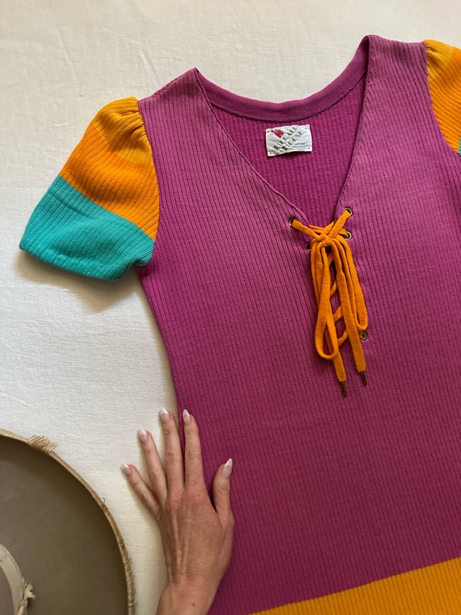 late 60s ribbed MOD lace up dress