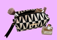 Image 3 of Black and cream triangles makeup bag