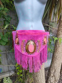 Image 1 of Dolly Bum bag suede fringe tassels HOT PINK and Moroccan Stone