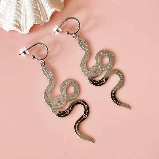 Image of Large Silver Snake Half Hoops
