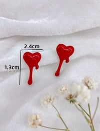 Image 3 of Fashion Red Glazed Heart Drop Earrings