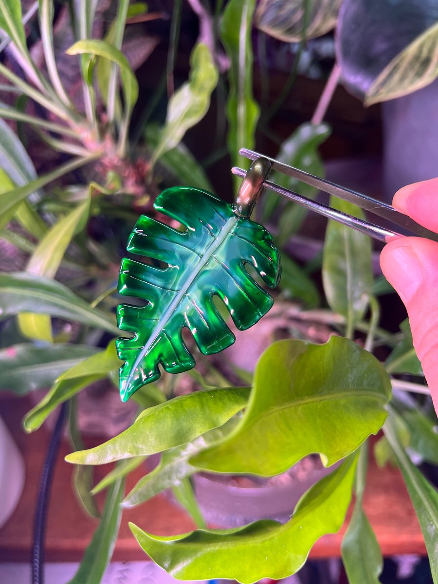 Image of Emerald Metallic Monstera Leaf Pendant