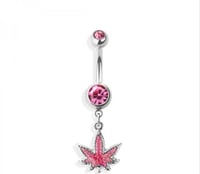 Image 3 of Glittered Marijuana Dangle 316L Ss Navel Ring