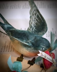 Image 1 of Swallow and Small Heart Ornament with “Be it remembered” quote