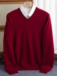 Image 5 of Men 100% Merino Wool Sweater V-Neck Pullover Autumn Winter Cashmere Warm Solid Knitwear Clothes Busi
