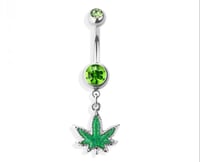 Image 2 of Glittered Marijuana Dangle 316L Ss Navel Ring