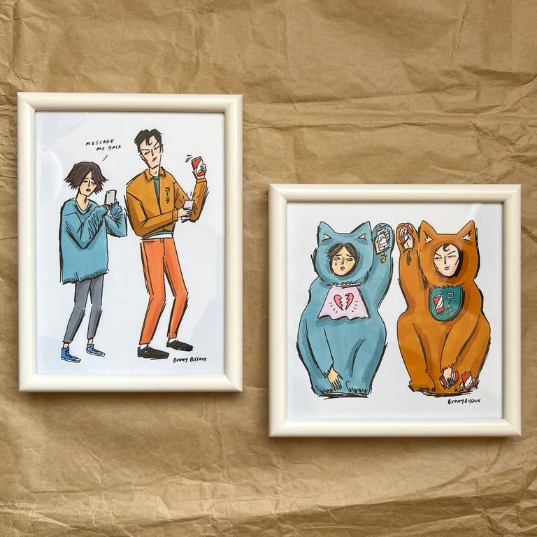 LUCKY CATS - ORIGINAL FRAMED ARTWORK