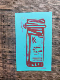 Image 3 of 'rx' - teal & red - one off BLOCKPRINT  Copy