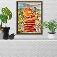 Image 1 of FREE SHIPPING - Patting Butter on the Summit of Mt. Pancakeolympous - 12x16 Walnut Framed Canvas