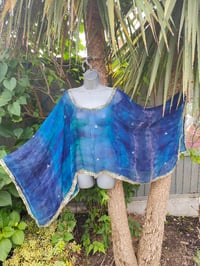 Image 8 of Poncho Woodstock Top -free size Blue purple see thru