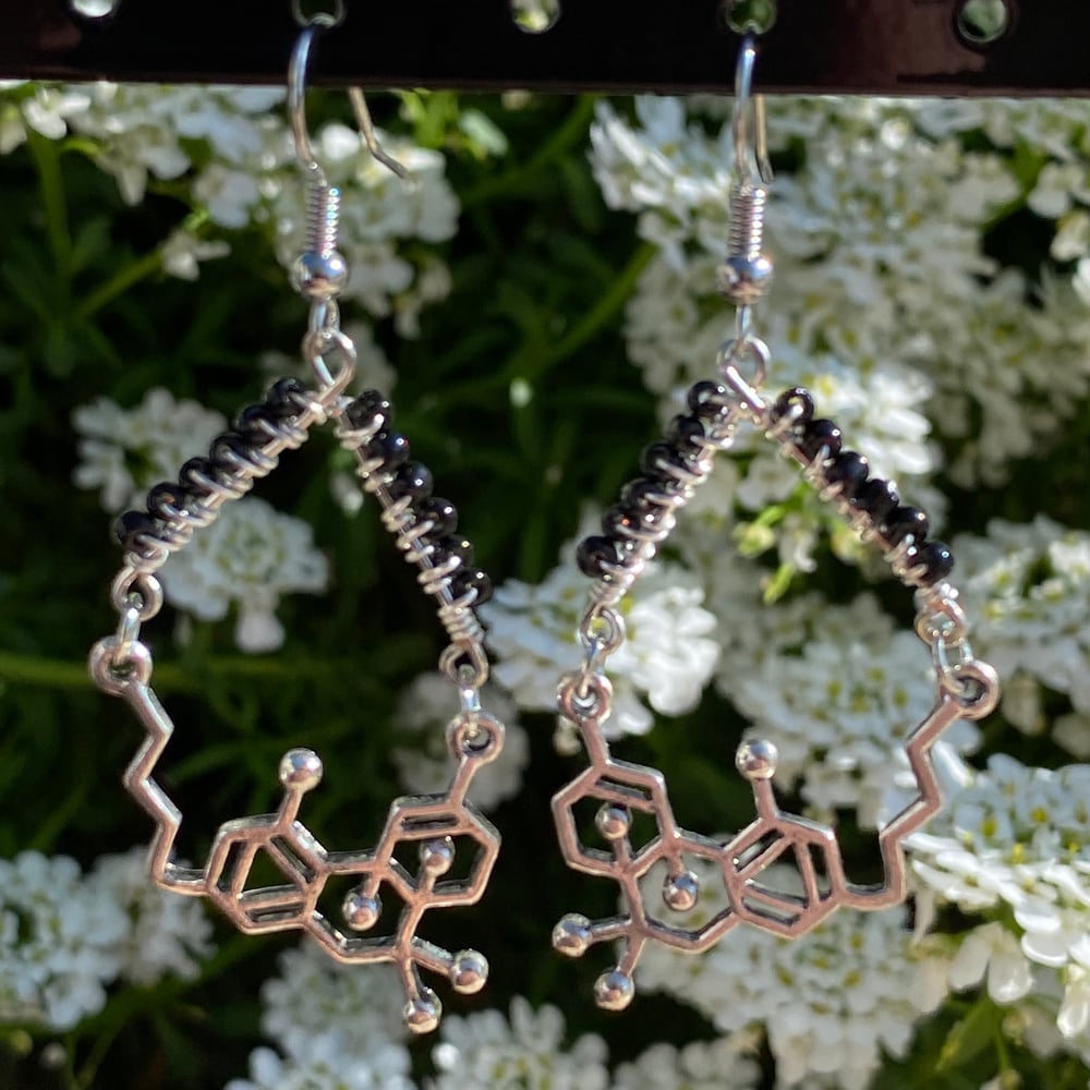 Image of black thc chemical formula earrings