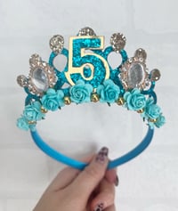 Image 1 of Turquoise & Gold birthday tiara crown party props birthday accessories 