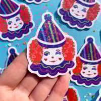 Image 2 of Dumpy the Clown Holo Heart Sticker (vinyl)