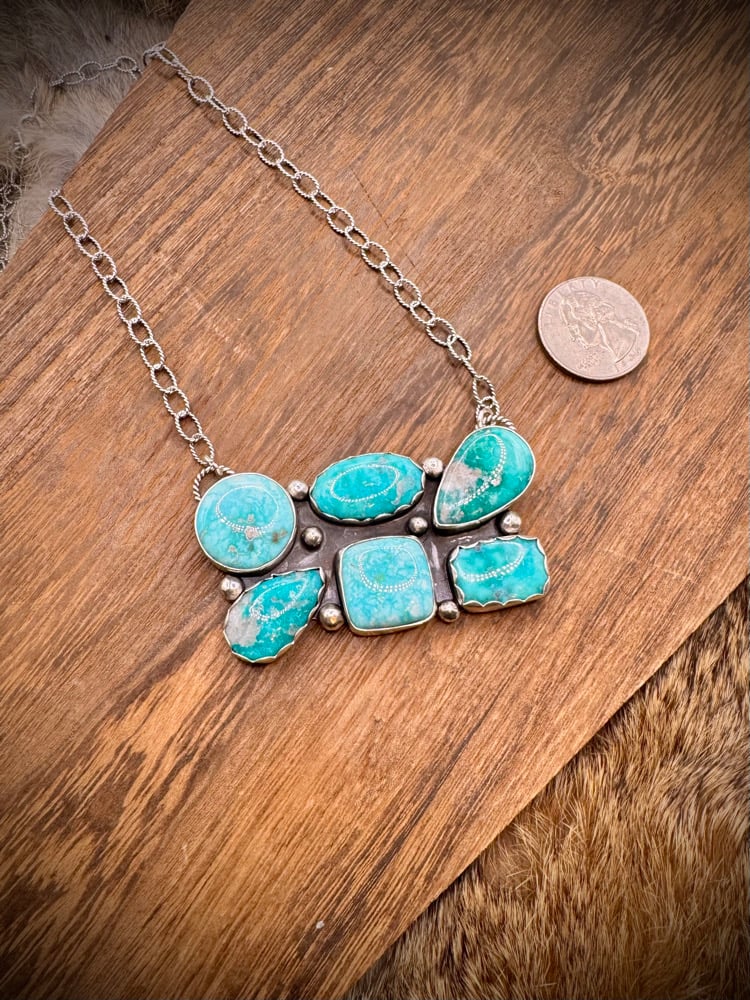 Image of White Water Turquoise Cluster Bar Necklace