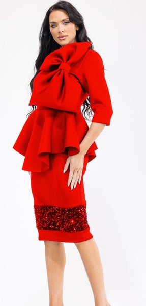 Image of Super Techno Sequence Contrast Midi Dress(Red)