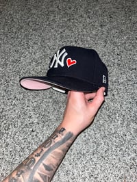 Image 1 of YOURS TRULY NAVY PINK BRIM YANKEES CUSTOM FITTED 