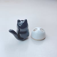 Image 5 of Tuxedo Cat With Skull Mask Ceramic Figurine 