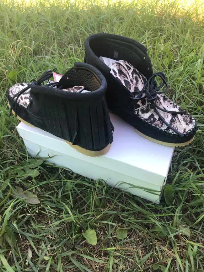 Tall Roughout Black Cowhide Snow Leopard Women’s Moc