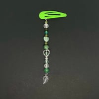 Green Aventurine/Clear Cracked Beaded Leaf Snap Hair Clip