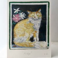 Image 2 of Hand finished A5 art print -Midge the ginger and white cat 