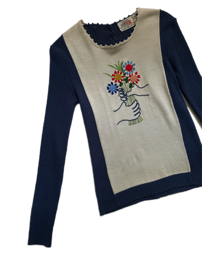 70s knit PICASSO flowers sweater