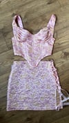 Pink and Gold Jacquard dragon bustier reversible corset top