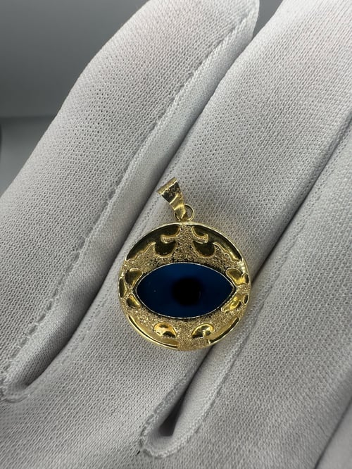 Image of 14K Gold Large Evil Eye Charm Pendant