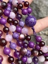 Mixed Purple Gemstone Mala, Gem Lepidolite Amethyst Charoite Phosphosiderite Kunzite Purple Garnet