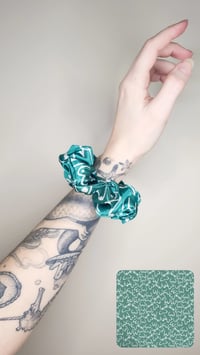 Teal and White Titty Satin Scrunchie