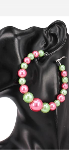 Image of 70mm GREEN PINK HOOP EARRINGS