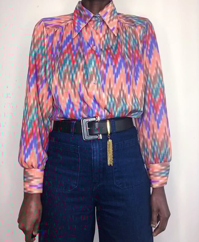 Vintage 70s Colorful Dagger Collar Button-up Blouse